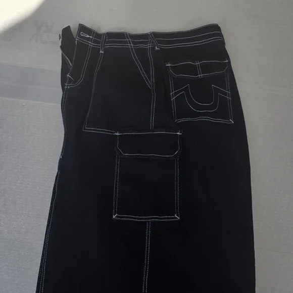 True Religion Black Denim Contrast Stitch Maxi Skirt | Cargo Pocket | Size 27 - Picture 7 of 14